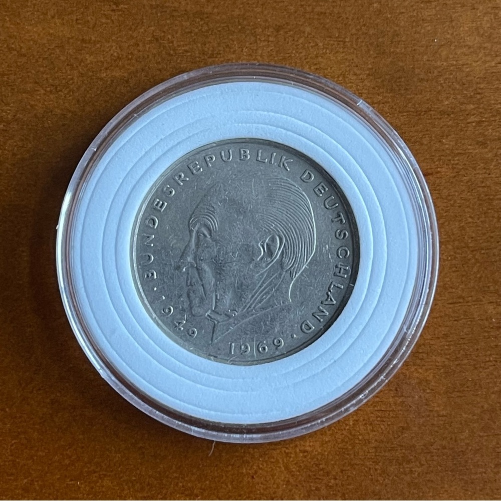 COMMEMORATIVE 2 DEUTSCHE MARK 1969 D COIN OF WEST GERMANY ~ KONRAD ADENAUER